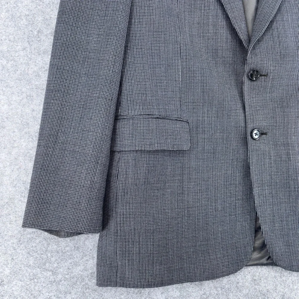 Chaps Mens 42R Blazer 100% Lambswool Grey Micro Houndstooth Sport Coat 2HX0207